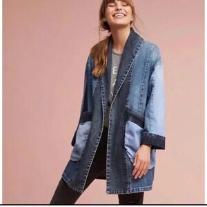Anthropologie Pilcro Jadira Denim Patchwork Kimono Chore Jacket Size Small